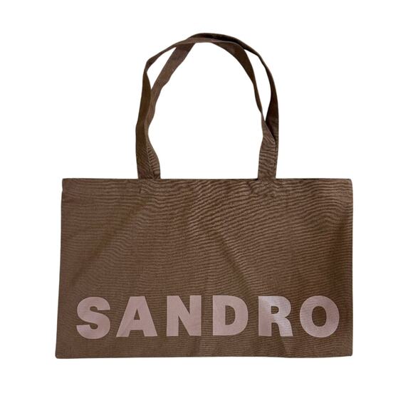 Sandro Paris Brown Canvas Tote Bag 100% Cotton Open Top EUC - Picture 1 of 4